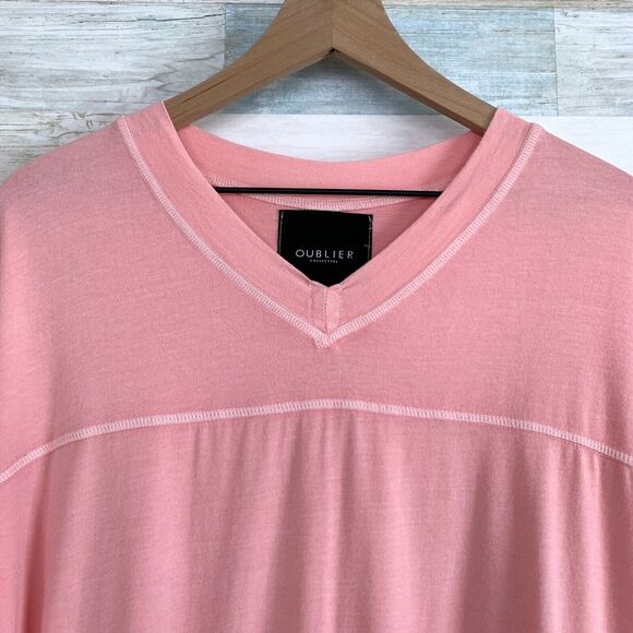Oublier Varsity V Neck Longline Tee Rose Pink Oversized Mens Big & Tall Size XL - Picture 3 of 12